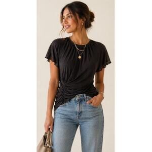 Veronica Beard Ruched Flutter Sleeve Top NWT M Lightweight Blouse